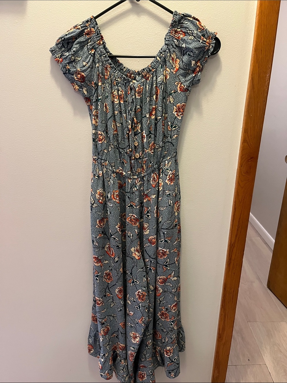 Angie Teal Floral Off-Shoulder Jumpsuit